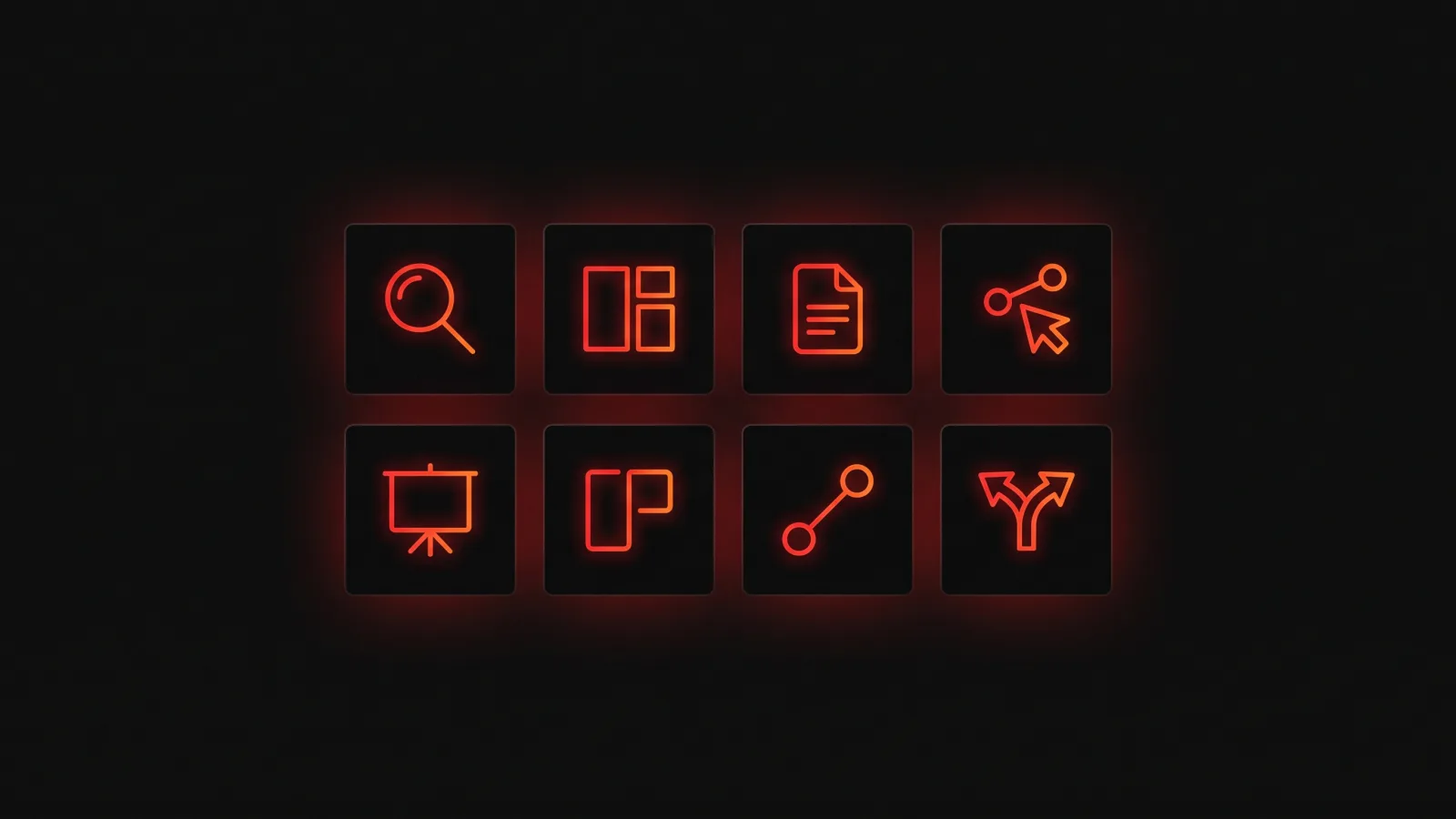 A grid of glowing red icons representing different reasons teams build a live mockup