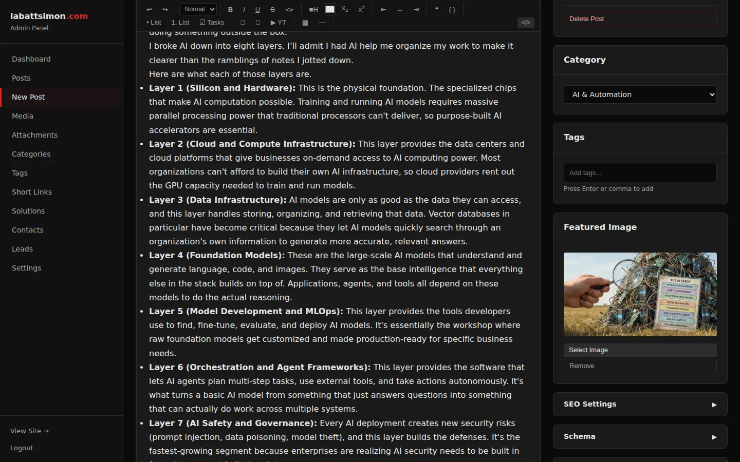 Post Editor Sidebar — SEO & Options